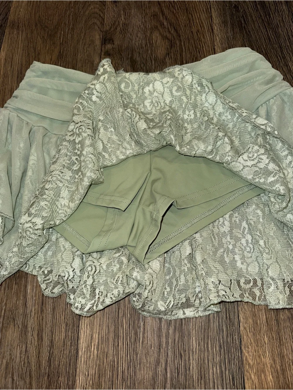 Sage Green Lace Ruffle Mini Skirt Skort